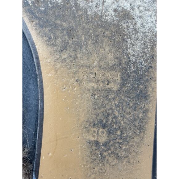 Gucci Princetown Horsebit Accent Black Leather Mules Fur Lined Size 9 39 Loafers - Picture 10 of 16